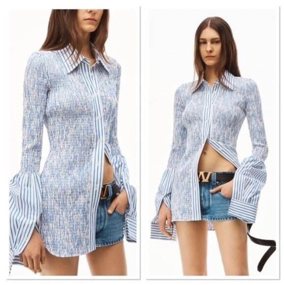 Like new ALEXANDER WANG Smocked French Cuff Shirt XS $635 - Picture 1 of 8